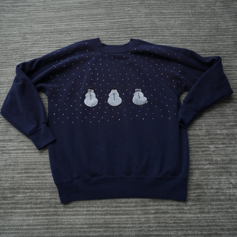 Ultra‎ Sweats Sweatshirt Blue Women Vintage Made In USA Snowman Christmas Large